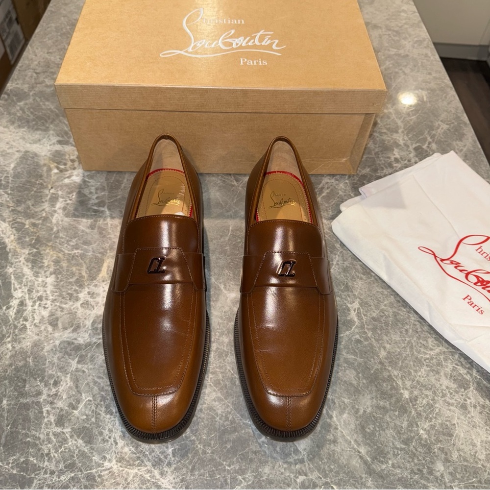 New Size 43 Christian Louboutin Varsimoc monogram-plaque leather loafers brown - Picture 4 of 10